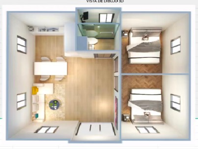 Plano vista 3D — distribución casa modelo Tangente
